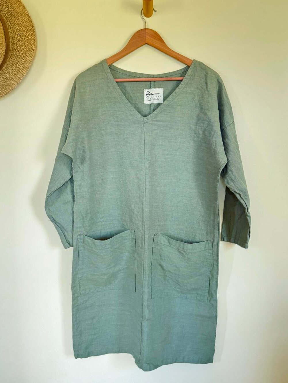 Conscious Clothing Linen Tunic Dress Green Small Handmade USA